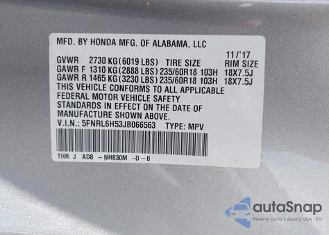 2018 Honda Odyssey Ex from USA, damaged, VIN 5FNRL6H53JB066563